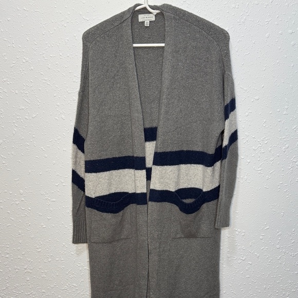 Lucky Brand Gray Cardigan with Navy and White Stripes - Picture 6 of 6